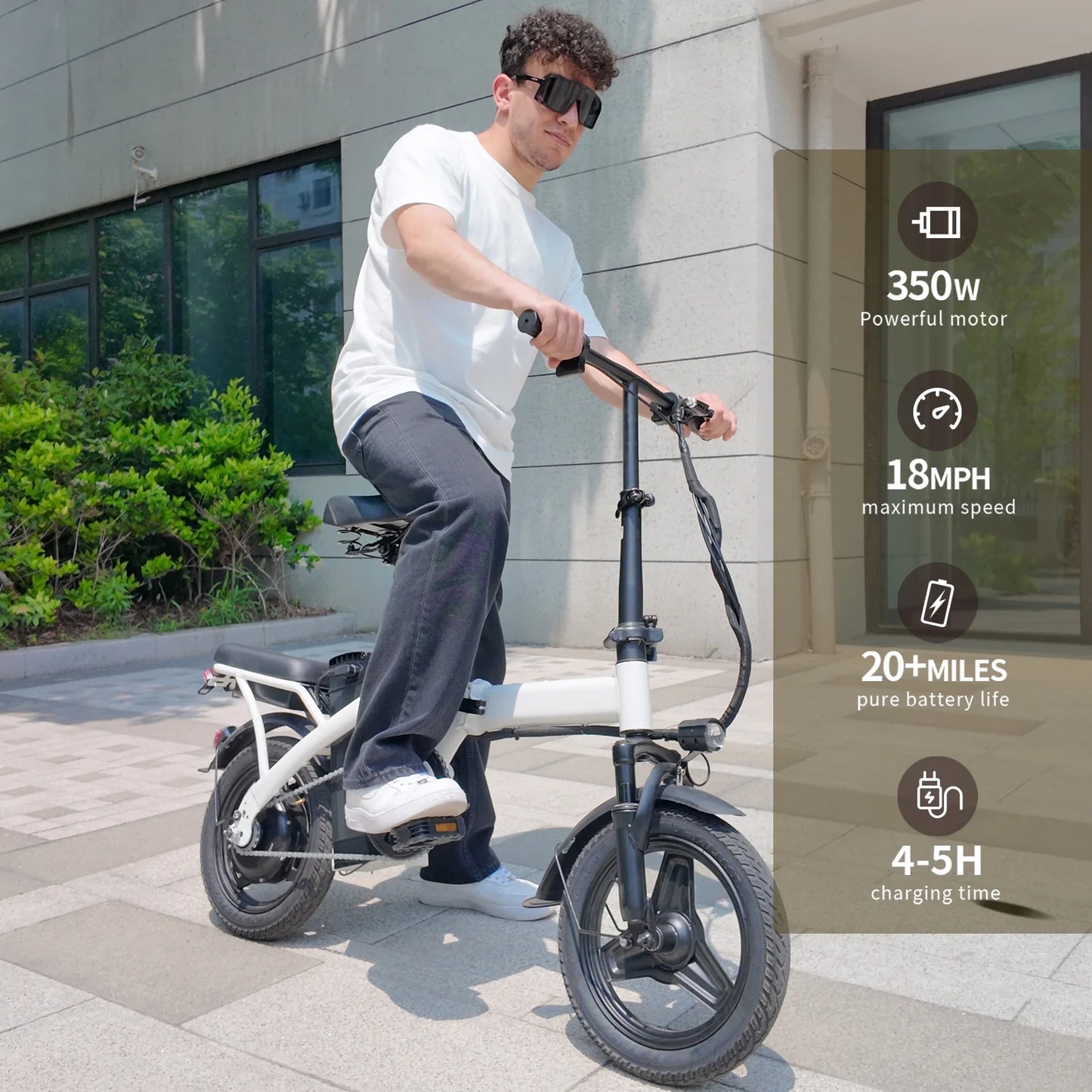 Electric Bike, 18 Mph Electric Bicycles, 350W Peak 500W Motor Foldable Ebike, 14" Tire E-Bike for Adults, 48V 8Ah Battery, 15° Uphill, UL2849 Certified, 25 Miles PAS Range
