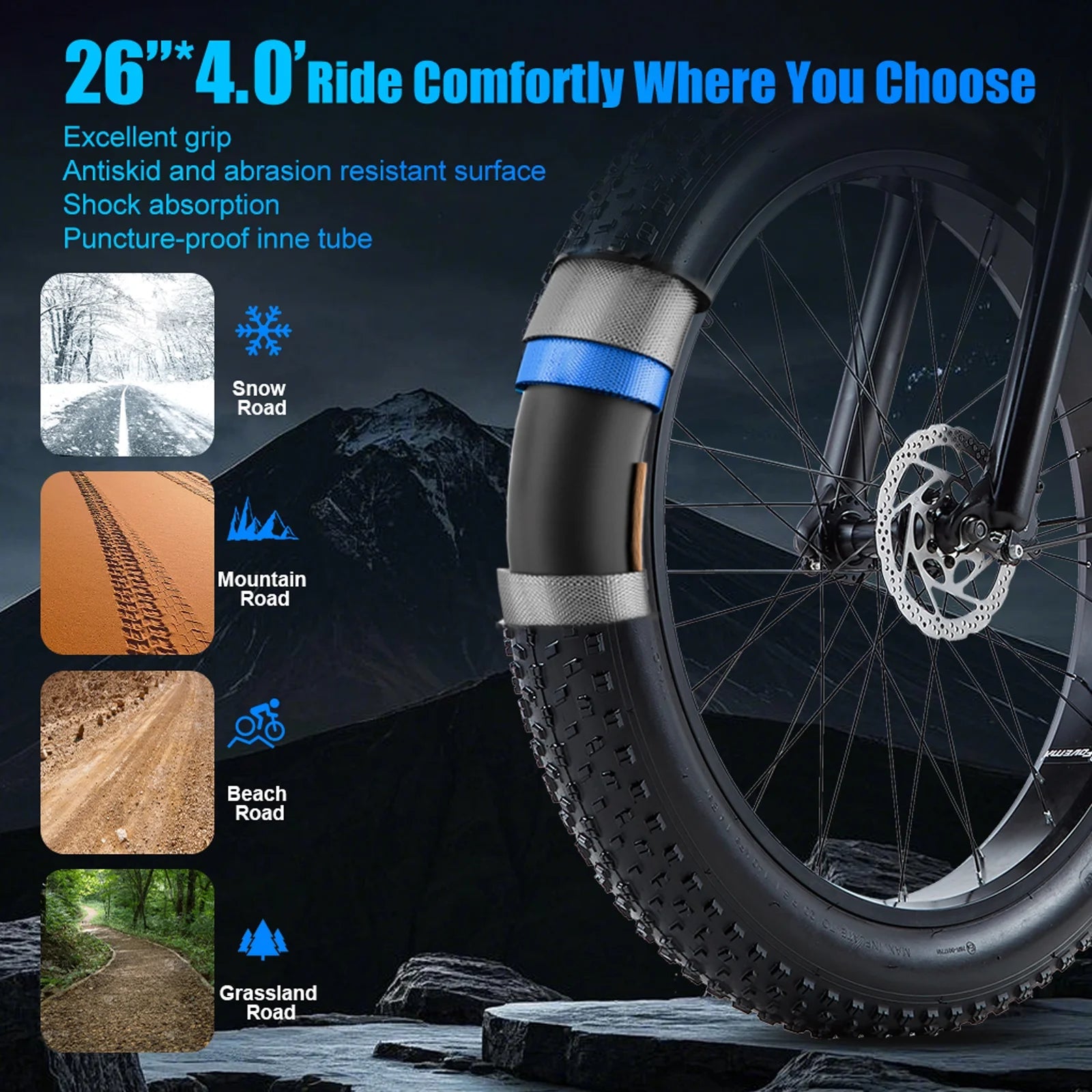 Electric Bike for Adults 26'', 1000W UL2849 48V 40Ah Removable Battery,Fat Tire Ebike up to 30MPH off Road Beach Snow Electric Bicycles Full Suspension & Dual Hydraulic Disc Brakes E-Mountain Bike