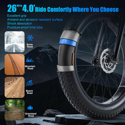 Electric Bike for Adults 26'', 1000W UL2849 48V 40Ah Removable Battery,Fat Tire Ebike up to 30MPH off Road Beach Snow Electric Bicycles Full Suspension & Dual Hydraulic Disc Brakes E-Mountain Bike