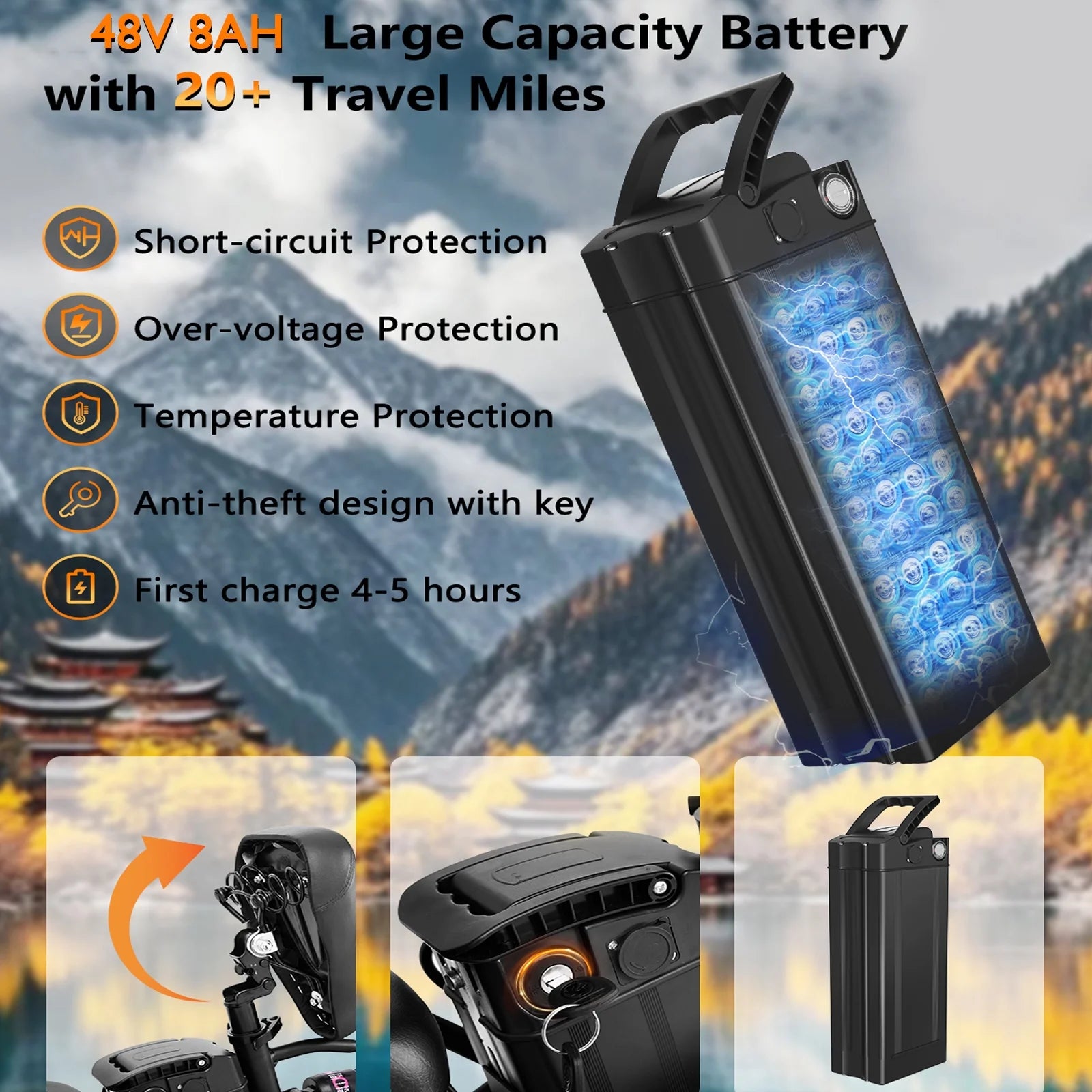 Electric Bike, 18 Mph Electric Bicycles, 350W Peak 500W Motor Foldable Ebike, 14" Tire E-Bike for Adults, 48V 8Ah Battery, 15° Uphill, UL2849 Certified, 25 Miles PAS Range
