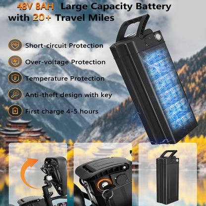 Electric Bike, 18 Mph Electric Bicycles, 350W Peak 500W Motor Foldable Ebike, 14" Tire E-Bike for Adults, 48V 8Ah Battery, 15° Uphill, UL2849 Certified, 25 Miles PAS Range