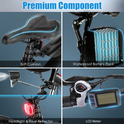 500W 26" Electric Bike Folding Electric Mountain Bike, 22Mph, 48V 7.8Ah Battery Foldable Ebike, 21 Speed, Full Suspension Mountain E-Bikes for Adults Women Men with 5 Riding Modes