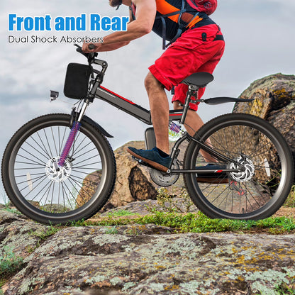 500W 26" Electric Bike Folding Electric Mountain Bike, 22Mph, 48V 7.8Ah Battery Foldable Ebike, 21 Speed, Full Suspension Mountain E-Bikes for Adults Women Men with 5 Riding Modes