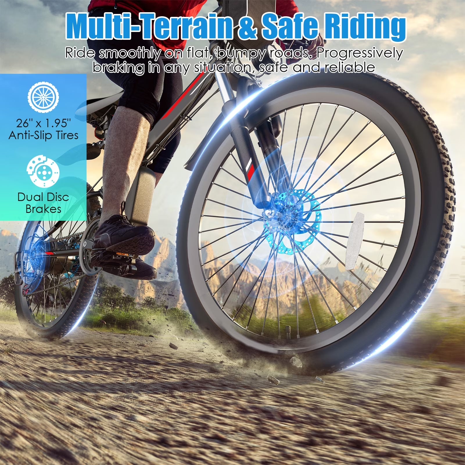 500W 26" Electric Bike Folding Electric Mountain Bike, 22Mph, 48V 7.8Ah Battery Foldable Ebike, 21 Speed, Full Suspension Mountain E-Bikes for Adults Women Men with 5 Riding Modes