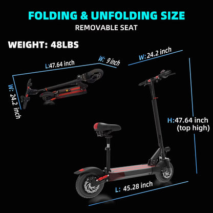 Electric Scooter with Seat for Adults,35 MPH MAX Speed ,1200W Foldable Escooter, 10 Inch Street Tire,Ul2272