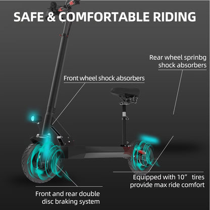 Electric Scooter with Seat for Adults,35 MPH MAX Speed ,1200W Foldable Escooter, 10 Inch Street Tire,Ul2272