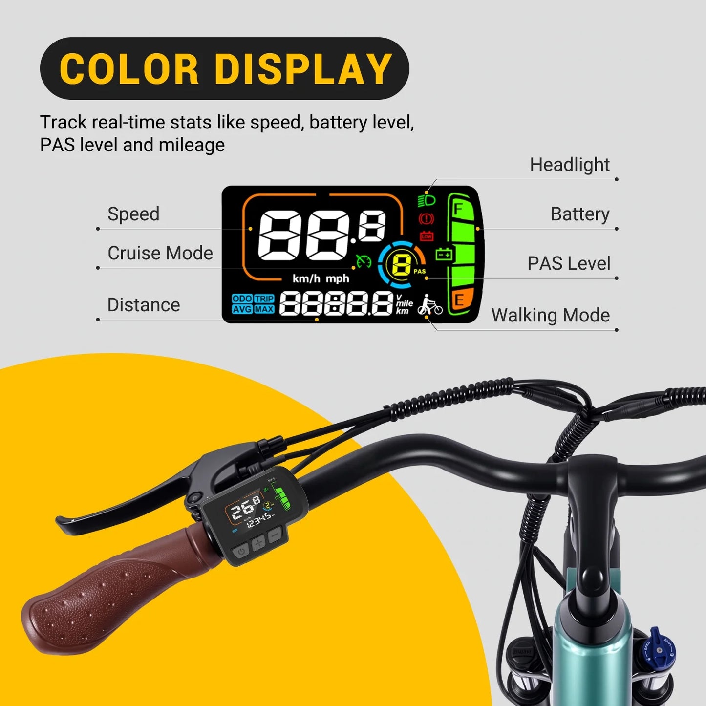 MF25 Electric Bikes for Adults, 1000W Peak Motor, up to 70 Miles, 48V 10.4Ah Built-In Battery, 25 MPH Electric Cruiser Bicycle, 26" 7-Speed Ebikes with Suspension
