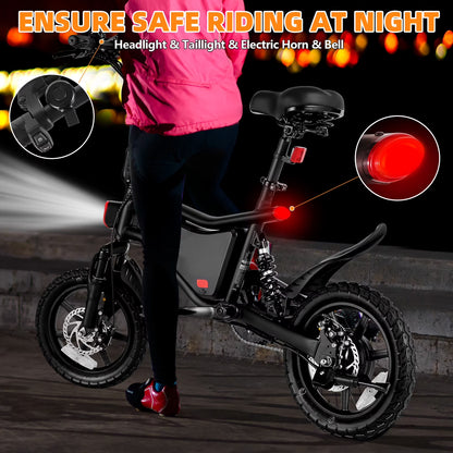 350W Foldable Electric Bike for Adults, 14" Small E-Bike, LCD, Full Suspension, 48V 7.8Ah Electric Cycle for Adult UL 2849