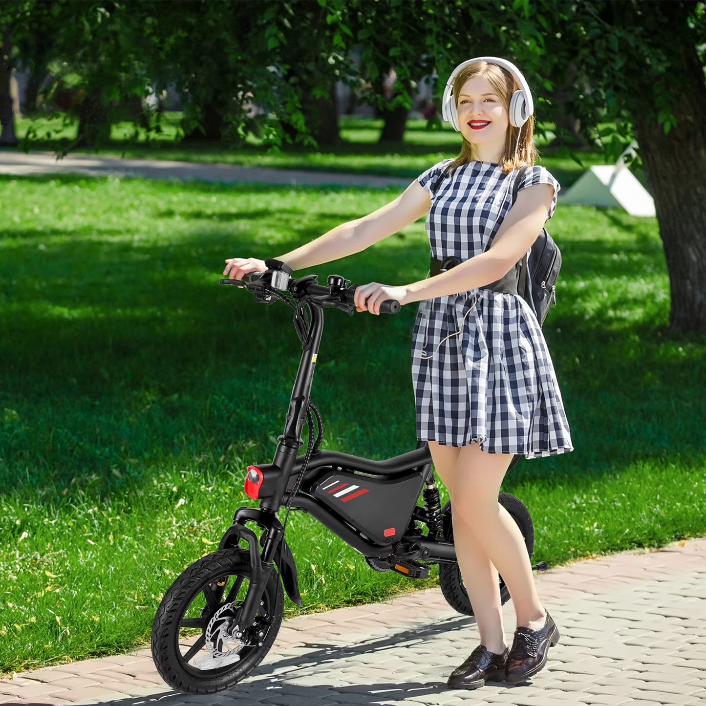 350W Foldable Electric Bike for Adults, 14" Small E-Bike, LCD, Full Suspension, 48V 7.8Ah Electric Cycle for Adult UL 2849