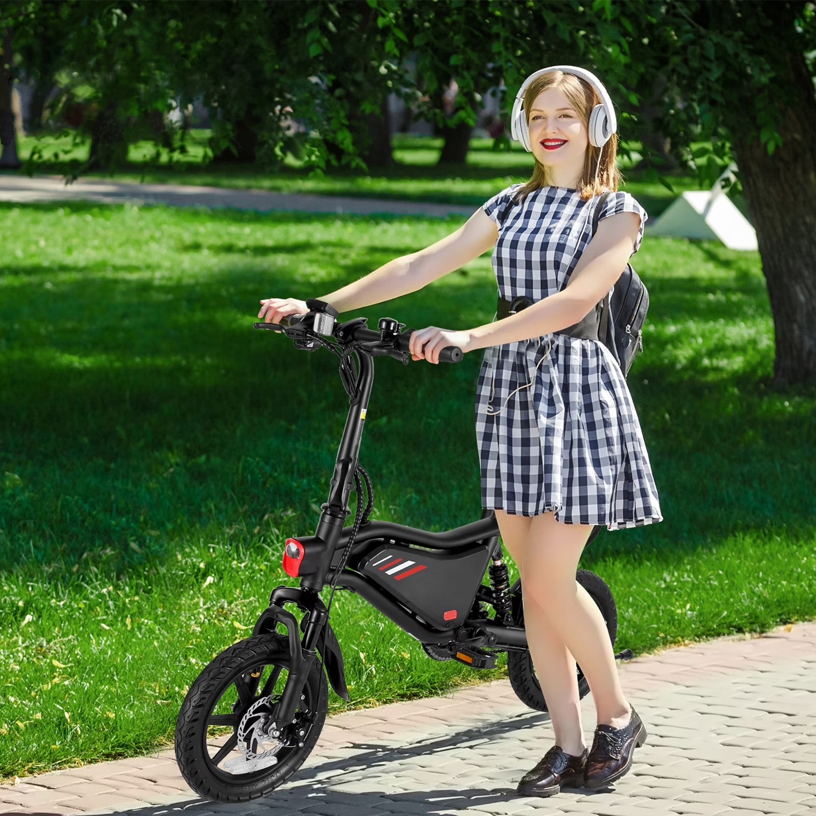 350W Foldable Electric Bike for Adults, 14" Small E-Bike, LCD, Full Suspension, 48V 7.8Ah Electric Cycle for Adult UL 2849