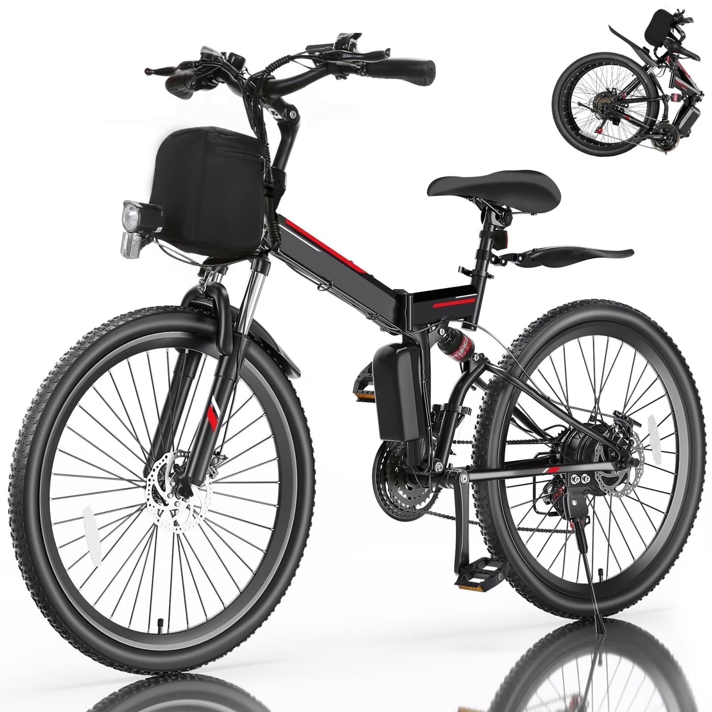 500W 26" Electric Bike Folding Electric Mountain Bike, 22Mph, 48V 7.8Ah Battery Foldable Ebike, 21 Speed, Full Suspension Mountain E-Bikes for Adults Women Men with 5 Riding Modes