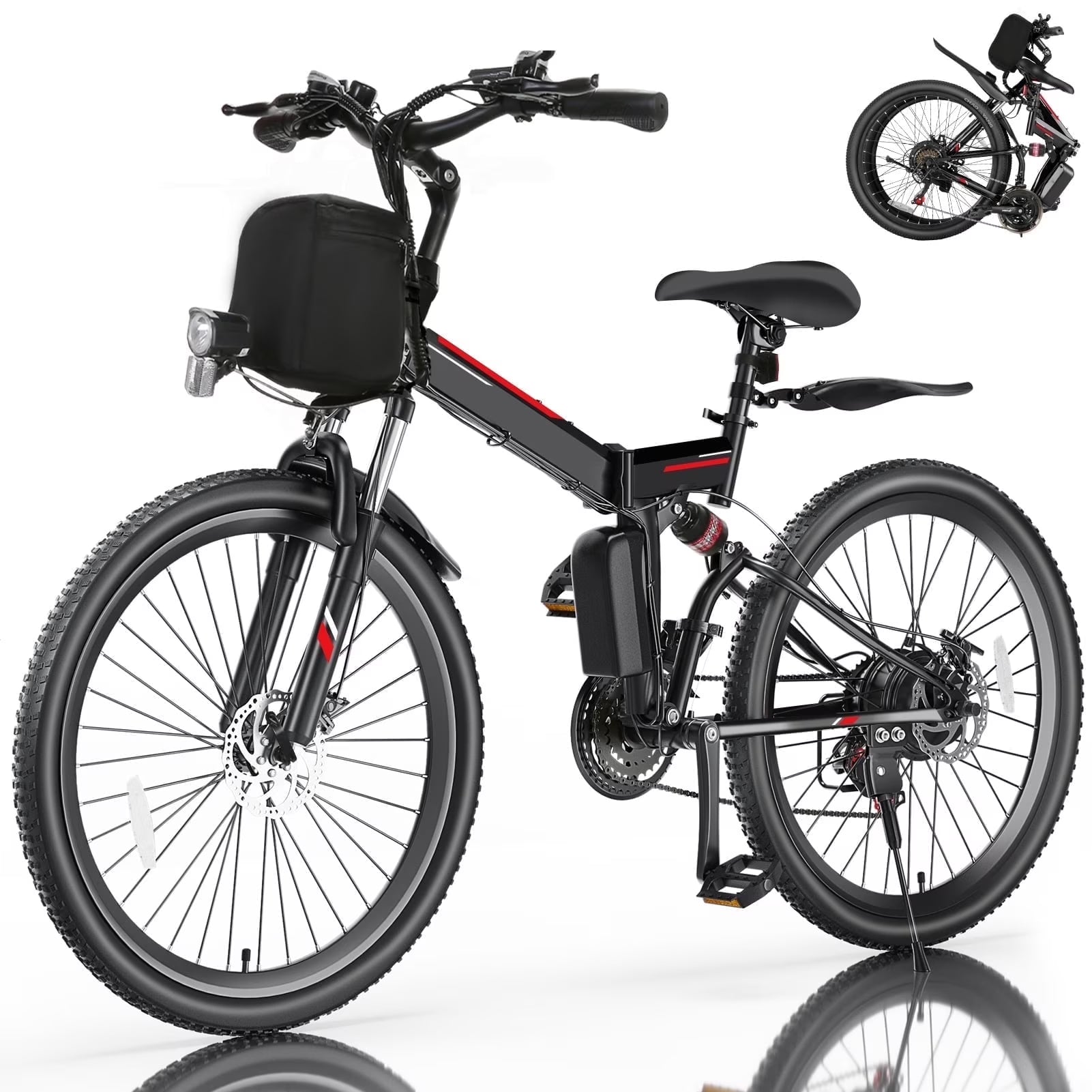 500W 26" Electric Bike Folding Electric Mountain Bike, 22Mph, 48V 7.8Ah Battery Foldable Ebike, 21 Speed, Full Suspension Mountain E-Bikes for Adults Women Men with 5 Riding Modes