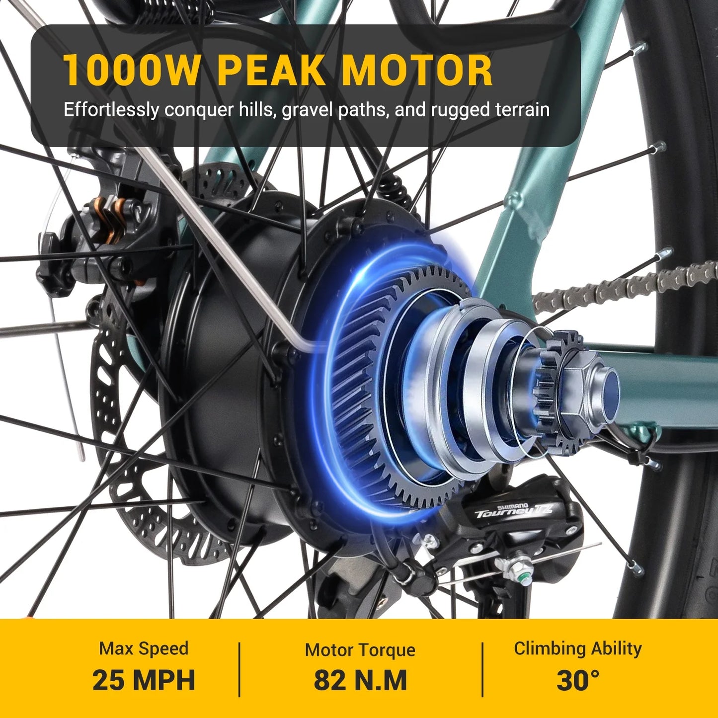 MF25 Electric Bikes for Adults, 1000W Peak Motor, up to 70 Miles, 48V 10.4Ah Built-In Battery, 25 MPH Electric Cruiser Bicycle, 26" 7-Speed Ebikes with Suspension