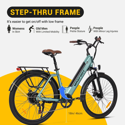 MF25 Electric Bikes for Adults, 1000W Peak Motor, up to 70 Miles, 48V 10.4Ah Built-In Battery, 25 MPH Electric Cruiser Bicycle, 26" 7-Speed Ebikes with Suspension