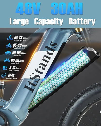 Dual Motors AWD 2000W Electric Bike for Adult 26'', UL2849 48V 60AH Removable Battery E-Mountain Bike 4'' Fat Tire up to 35Mph&200Miles Long Range off Road Ebike Beach Dual Hydraulic&Brakes E-Bicycle