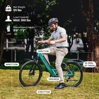 MF25 Electric Bikes for Adults, 1000W Peak Motor, up to 70 Miles, 48V 10.4Ah Built-In Battery, 25 MPH Electric Cruiser Bicycle, 26" 7-Speed Ebikes with Suspension