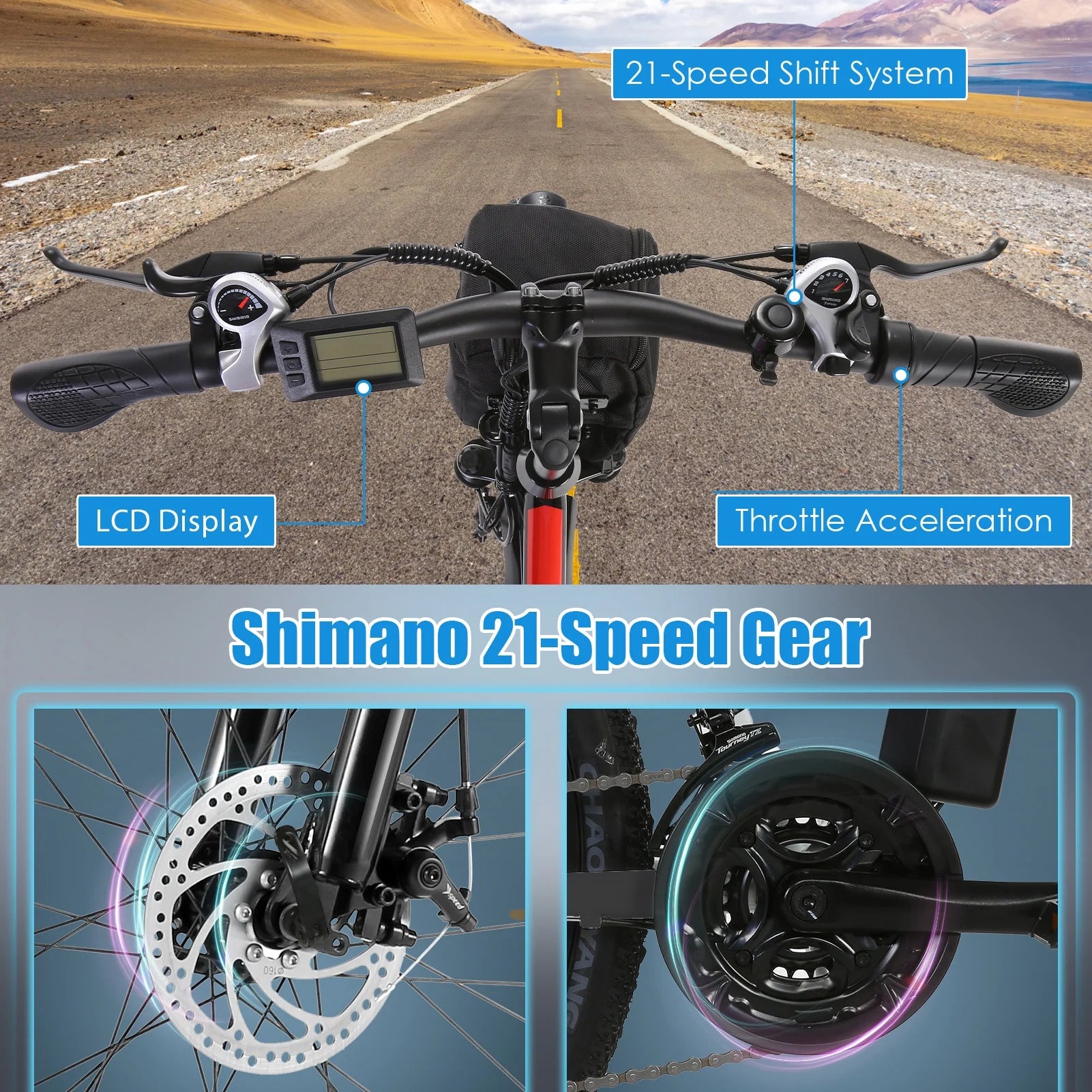500W 26" Electric Bike Folding Electric Mountain Bike, 22Mph, 48V 7.8Ah Battery Foldable Ebike, 21 Speed, Full Suspension Mountain E-Bikes for Adults Women Men with 5 Riding Modes