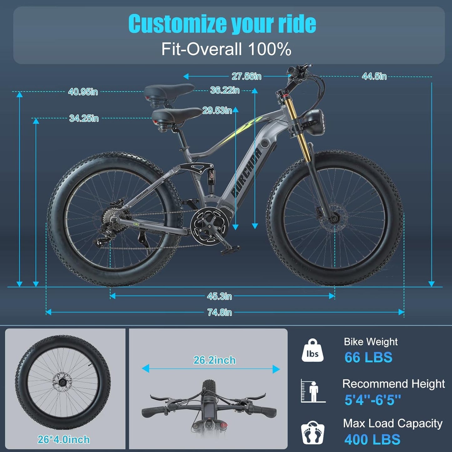 Electric Bike for Adults 26'', 1000W UL2849 48V 40Ah Removable Battery,Fat Tire Ebike up to 30MPH off Road Beach Snow Electric Bicycles Full Suspension & Dual Hydraulic Disc Brakes E-Mountain Bike