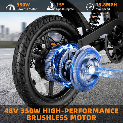 350W Foldable Electric Bike for Adults, 14" Small E-Bike, LCD, Full Suspension, 48V 7.8Ah Electric Cycle for Adult UL 2849