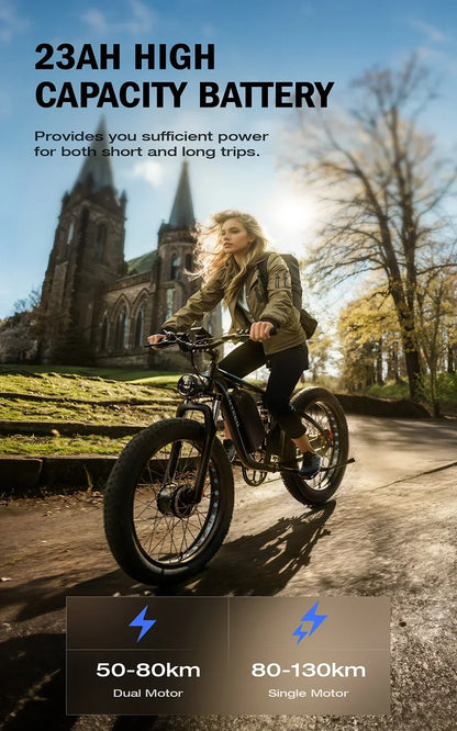 Off-Road Full Suspension Electric Bike 2000W Dual Motor 52V 23AH Battery Mountain Electric Bike 26 Inch Fat Tire Electric Bike