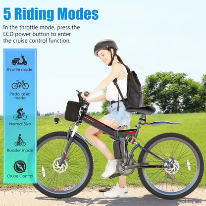 500W 26" Electric Bike Folding Electric Mountain Bike, 22Mph, 48V 7.8Ah Battery Foldable Ebike, 21 Speed, Full Suspension Mountain E-Bikes for Adults Women Men with 5 Riding Modes