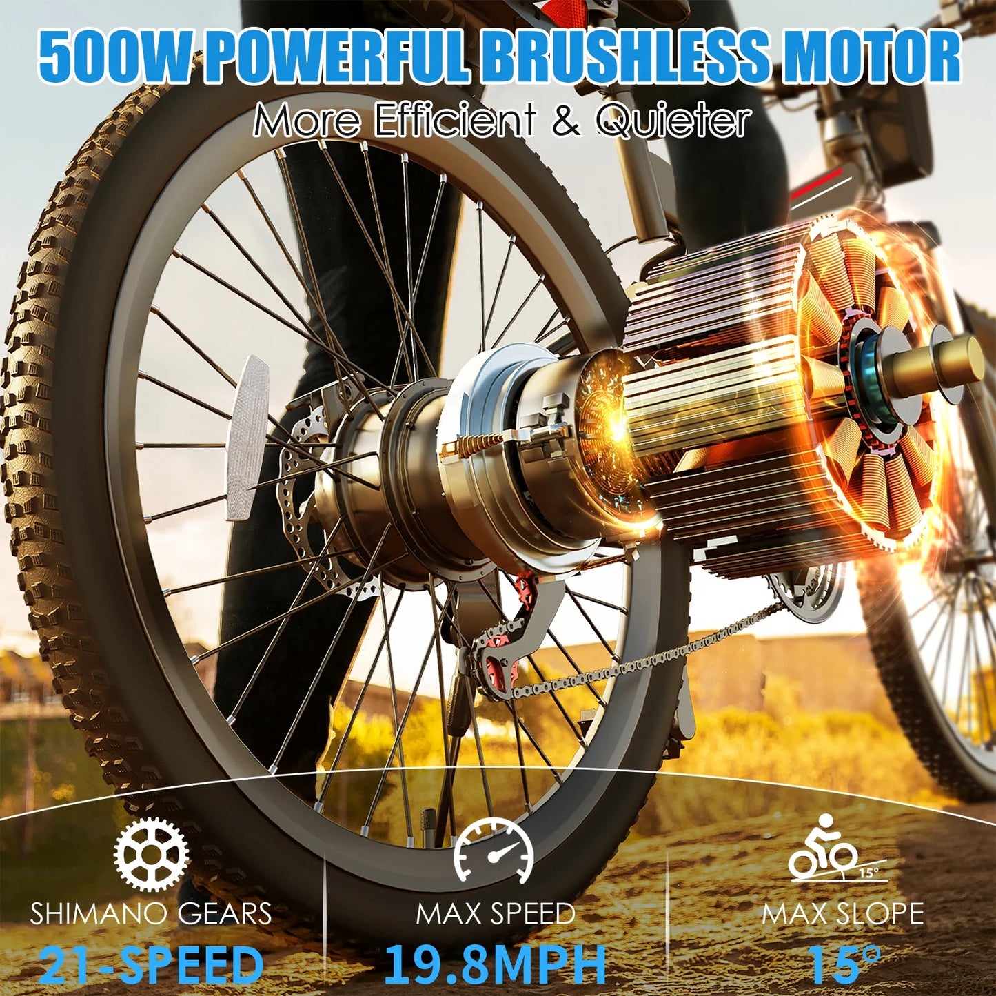 500W 26" Electric Bike Folding Electric Mountain Bike, 22Mph, 48V 7.8Ah Battery Foldable Ebike, 21 Speed, Full Suspension Mountain E-Bikes for Adults Women Men with 5 Riding Modes