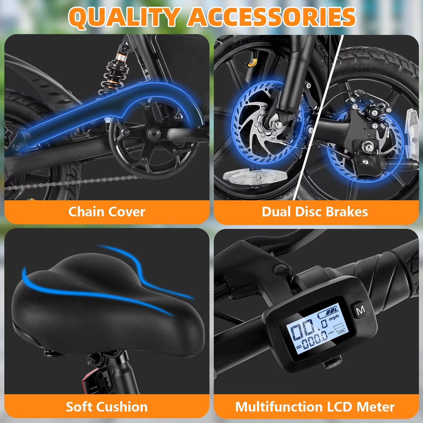 350W Foldable Electric Bike for Adults, 14" Small E-Bike, LCD, Full Suspension, 48V 7.8Ah Electric Cycle for Adult UL 2849