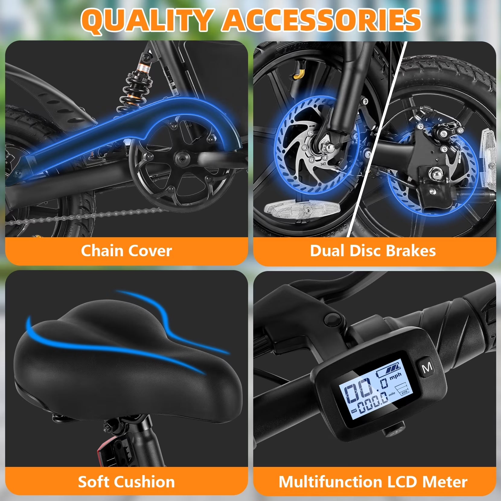 350W Foldable Electric Bike for Adults, 14" Small E-Bike, LCD, Full Suspension, 48V 7.8Ah Electric Cycle for Adult UL 2849