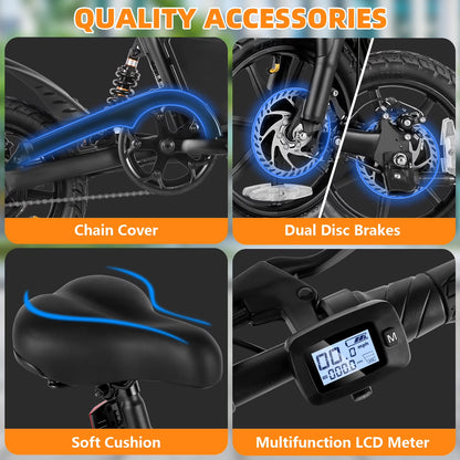 350W Foldable Electric Bike for Adults, 14" Small E-Bike, LCD, Full Suspension, 48V 7.8Ah Electric Cycle for Adult UL 2849