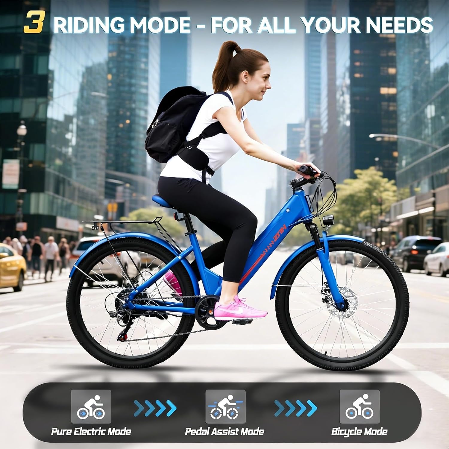 24"/26" Electric Bike for Adults with Peak 1000W Motor & 48V 940.8 Wh Removable Battery, up to 90Miles 23+ MPH Step Thru Electric Bicycle, Commuter E Bikes with 7-Speed, UL 2849 Certified