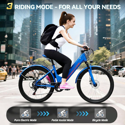 24"/26" Electric Bike for Adults with Peak 1000W Motor & 48V 940.8 Wh Removable Battery, up to 90Miles 23+ MPH Step Thru Electric Bicycle, Commuter E Bikes with 7-Speed, UL 2849 Certified
