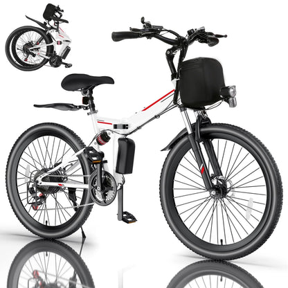 500W 26" Electric Bike Folding Electric Mountain Bike, 22Mph, 48V 7.8Ah Battery Foldable Ebike, 21 Speed, Full Suspension Mountain E-Bikes for Adults Women Men with 5 Riding Modes