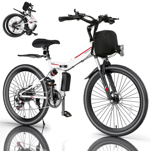 500W 26" Electric Bike Folding Electric Mountain Bike, 22Mph, 48V 7.8Ah Battery Foldable Ebike, 21 Speed, Full Suspension Mountain E-Bikes for Adults Women Men with 5 Riding Modes