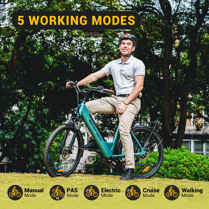 MF25 Electric Bikes for Adults, 1000W Peak Motor, up to 70 Miles, 48V 10.4Ah Built-In Battery, 25 MPH Electric Cruiser Bicycle, 26" 7-Speed Ebikes with Suspension
