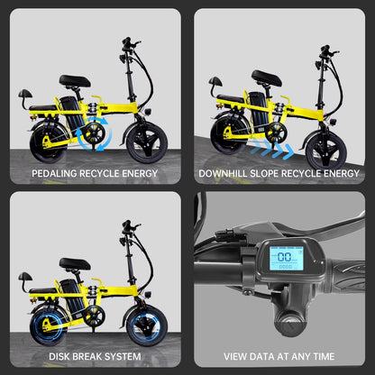 14" Foldable E-Bike: 48V 750W Peak Power,48V 20Ah Removable Lithium-Battery, 15.5Mph, 50Mile Range, 243Lbs Capacity, Electric Bike for Commuting & Short Trips