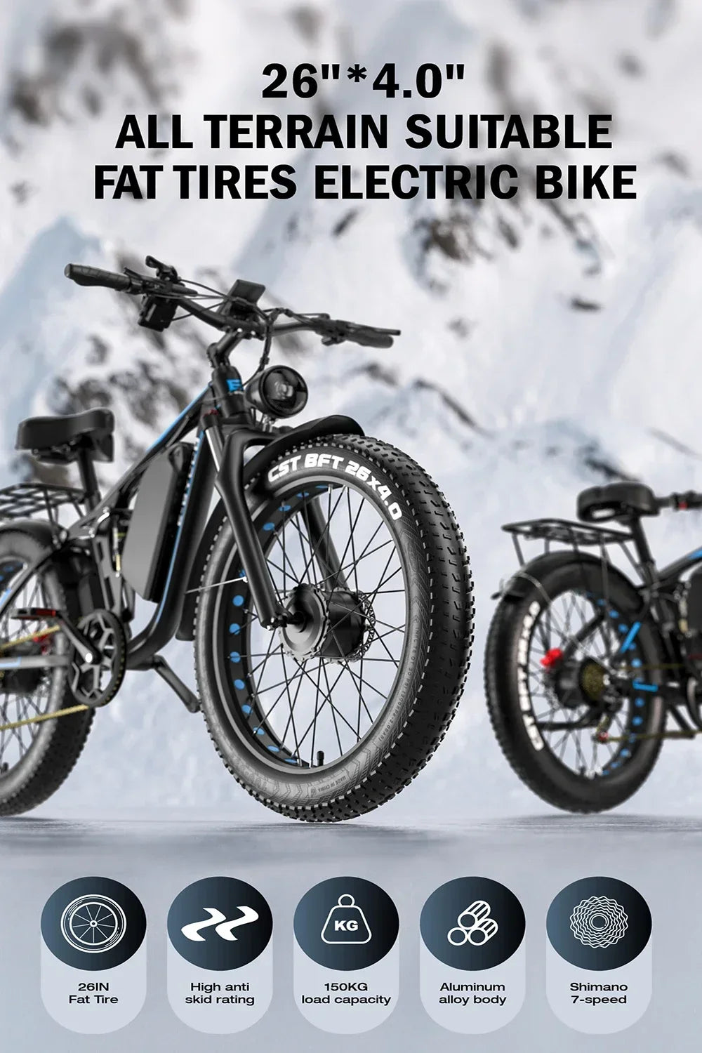 Off-Road Full Suspension Electric Bike 2000W Dual Motor 52V 23AH Battery Mountain Electric Bike 26 Inch Fat Tire Electric Bike