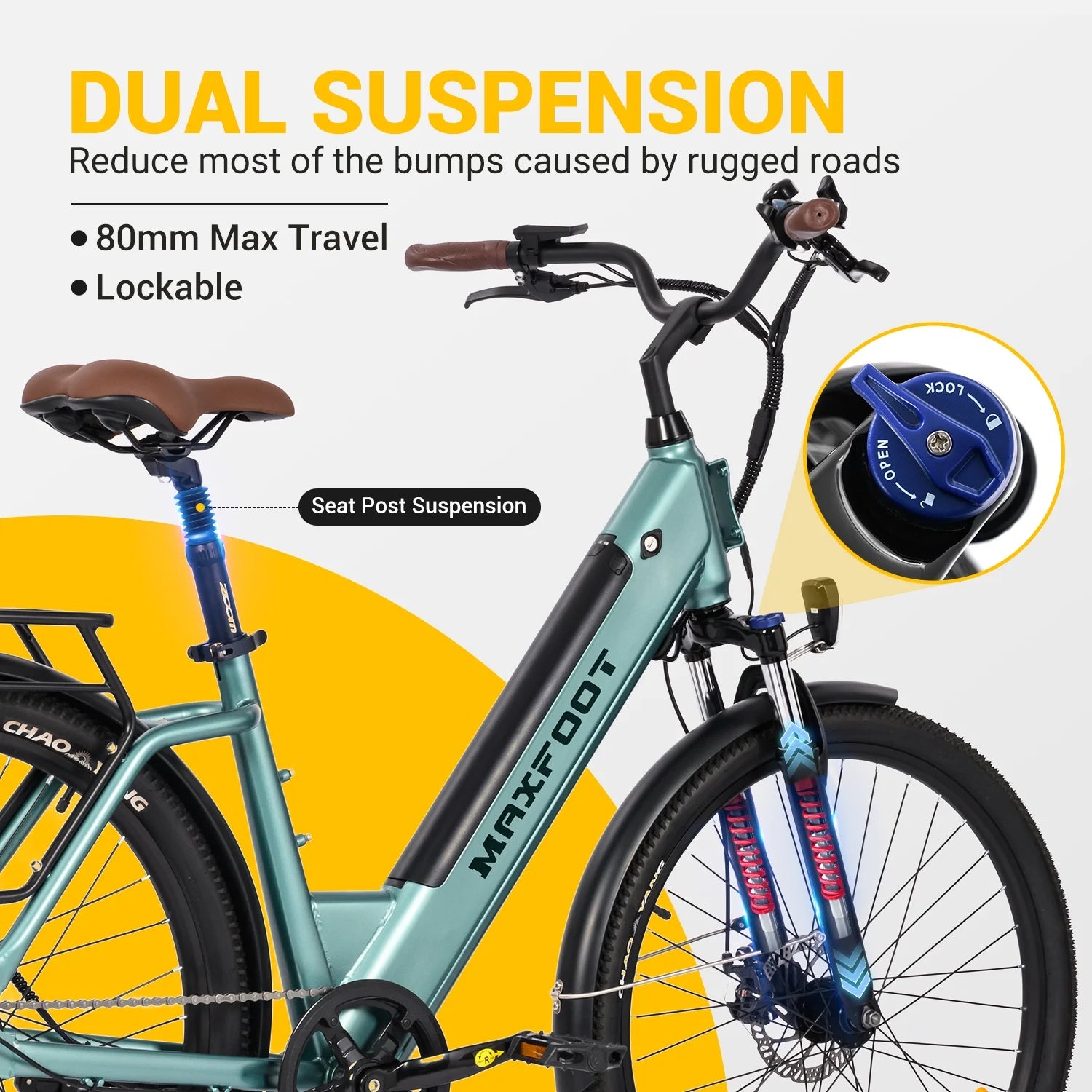 MF25 Electric Bikes for Adults, 1000W Peak Motor, up to 70 Miles, 48V 10.4Ah Built-In Battery, 25 MPH Electric Cruiser Bicycle, 26" 7-Speed Ebikes with Suspension