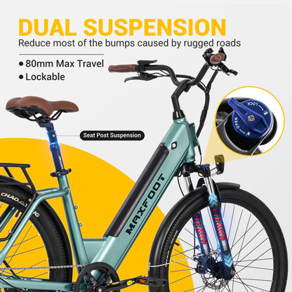 MF25 Electric Bikes for Adults, 1000W Peak Motor, up to 70 Miles, 48V 10.4Ah Built-In Battery, 25 MPH Electric Cruiser Bicycle, 26" 7-Speed Ebikes with Suspension