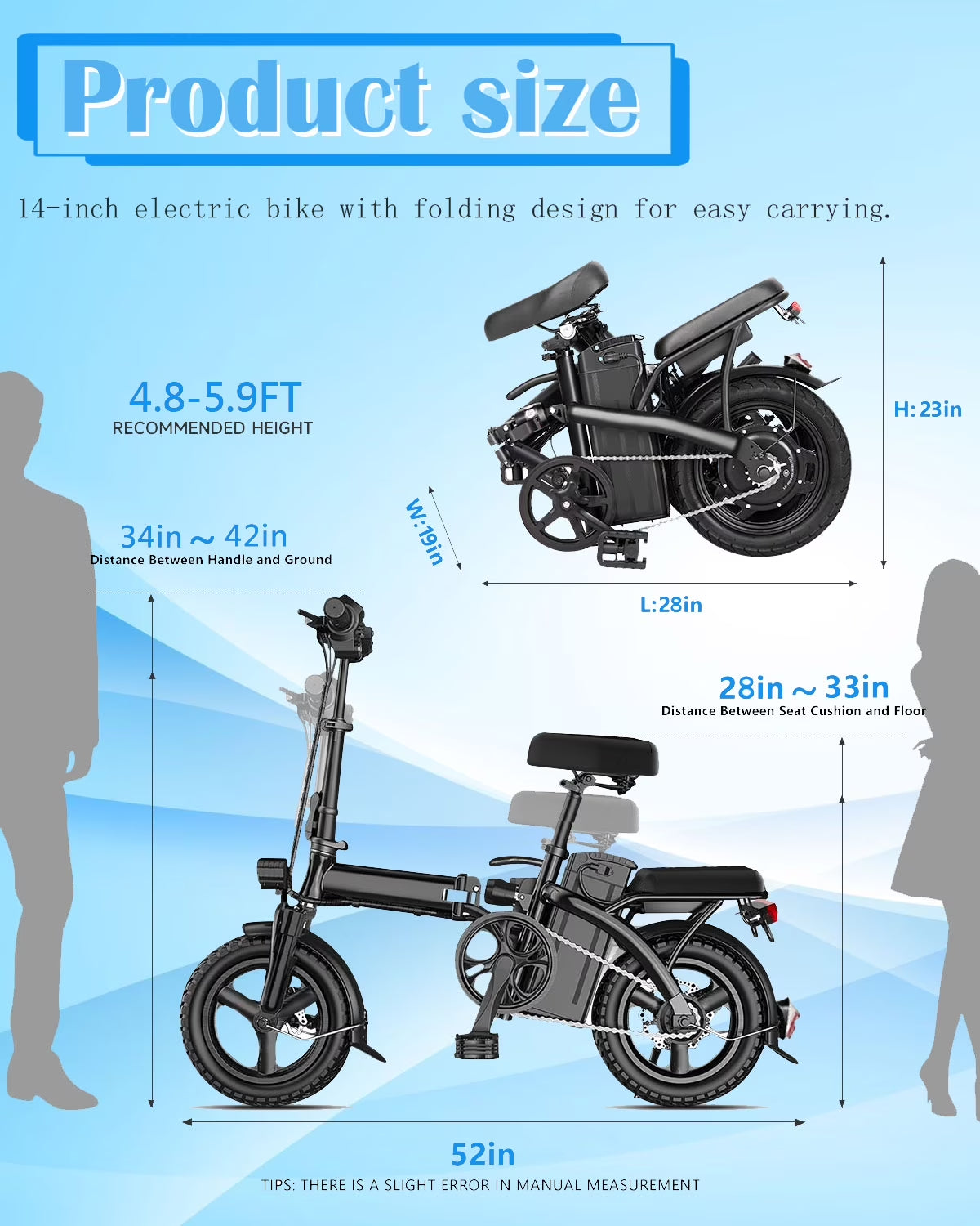 Electric Bike, 18 Mph Electric Bicycles, 350W Peak 500W Motor Foldable Ebike, 14" Tire E-Bike for Adults, 48V 8Ah Battery, 15° Uphill, UL2849 Certified, 25 Miles PAS Range