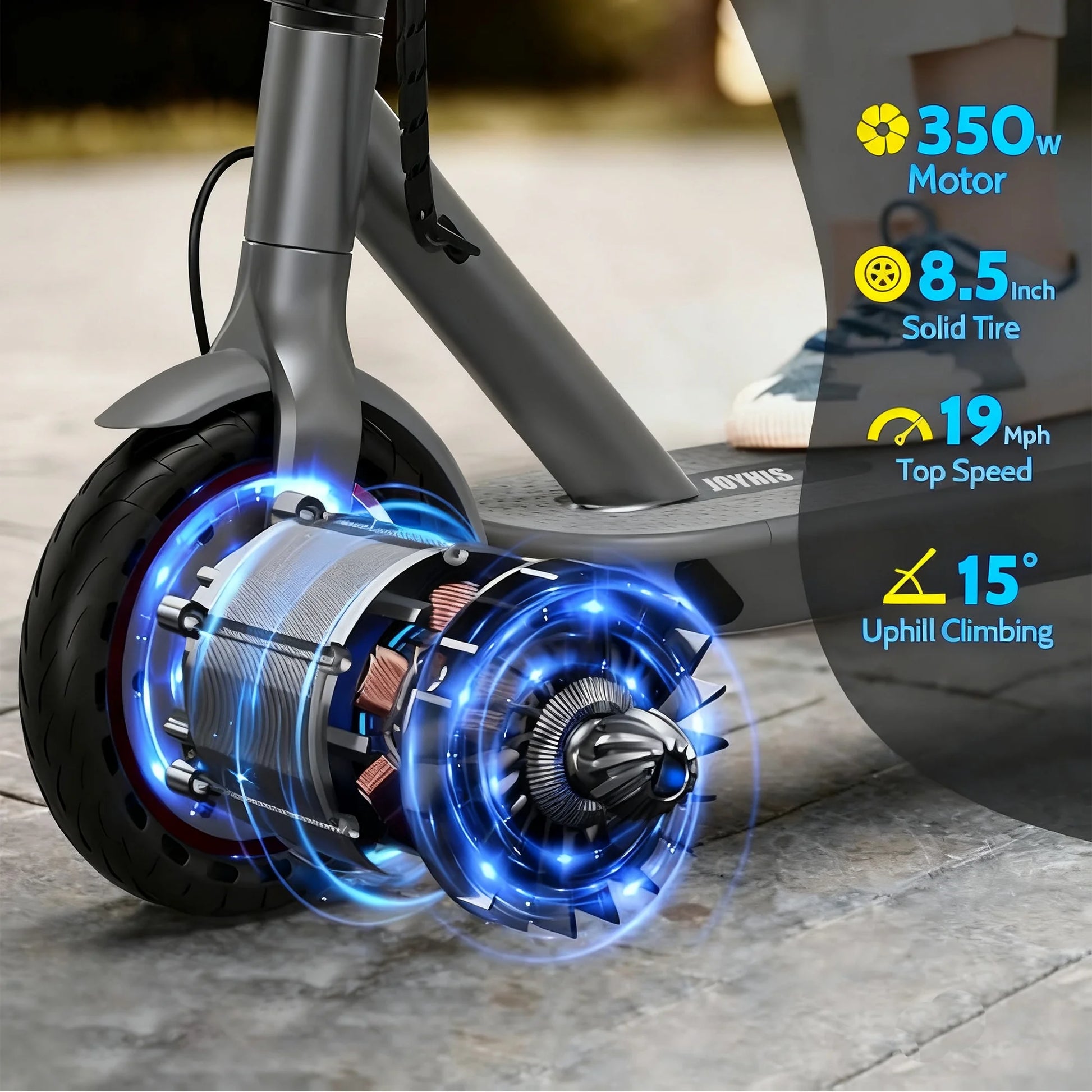 J078 Electric Scooter for Men and Women 8.5" Solid Tire 19Mph Power by 350W Motor Max 21 Mile Range Folding Commuting E Scooter