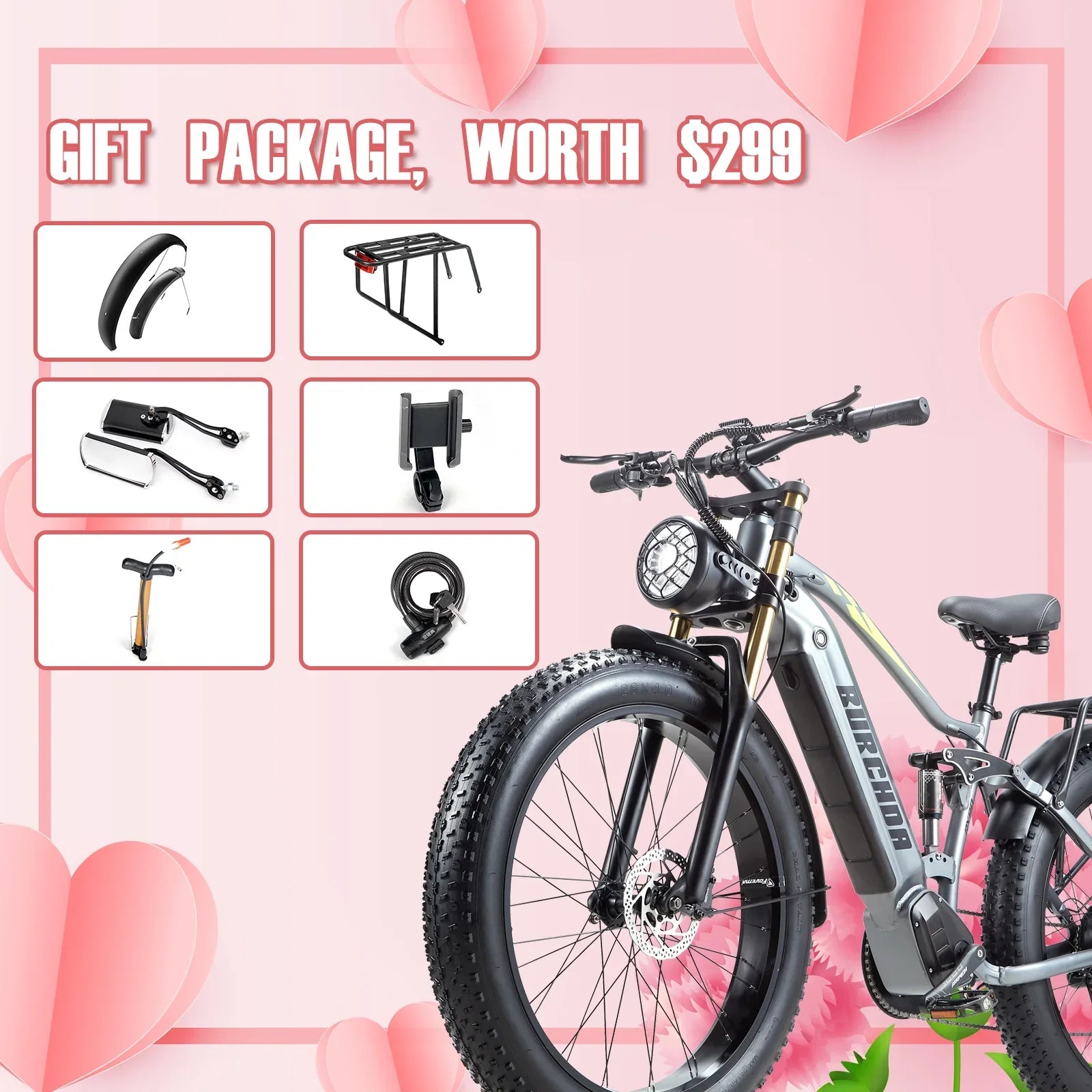 Electric Bike for Adults 26'', 1000W UL2849 48V 40Ah Removable Battery,Fat Tire Ebike up to 30MPH off Road Beach Snow Electric Bicycles Full Suspension & Dual Hydraulic Disc Brakes E-Mountain Bike
